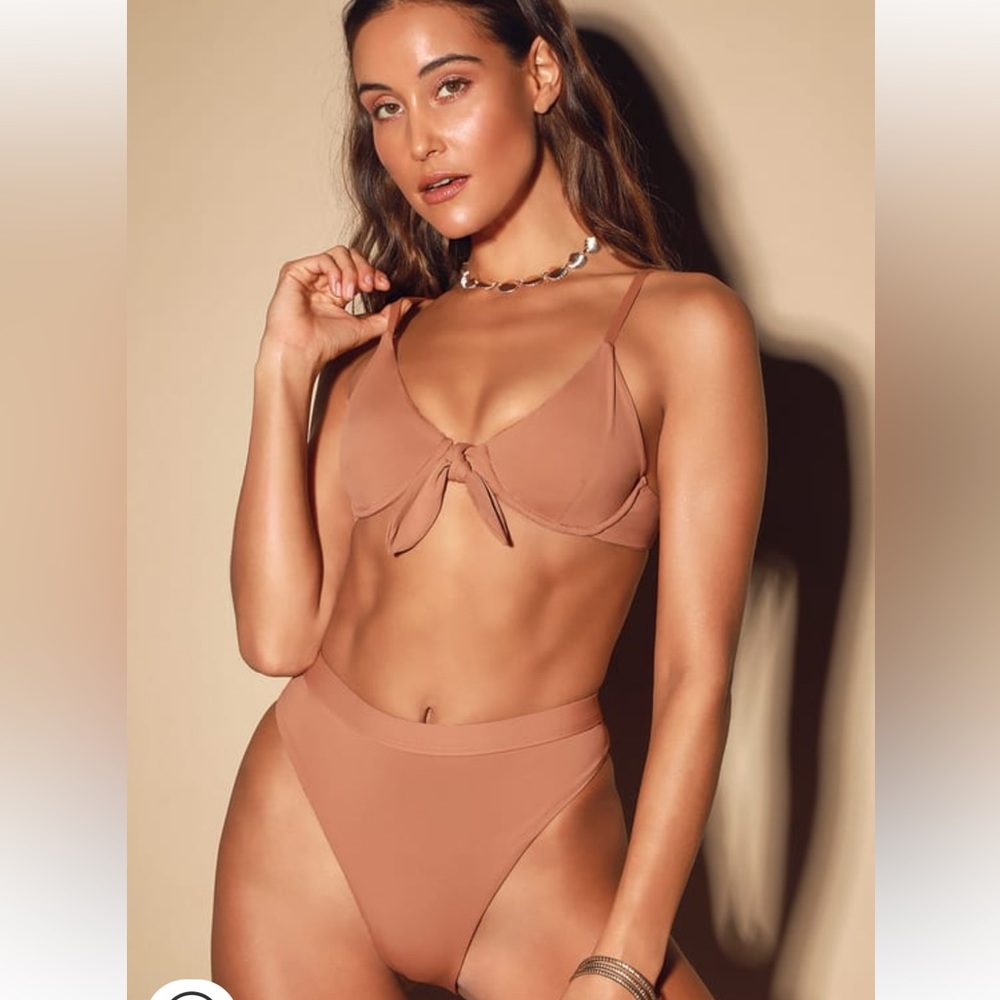 LULU’S Feeling Beachy Bikini Set Small Nude Tan Tie Front underwire NWOT